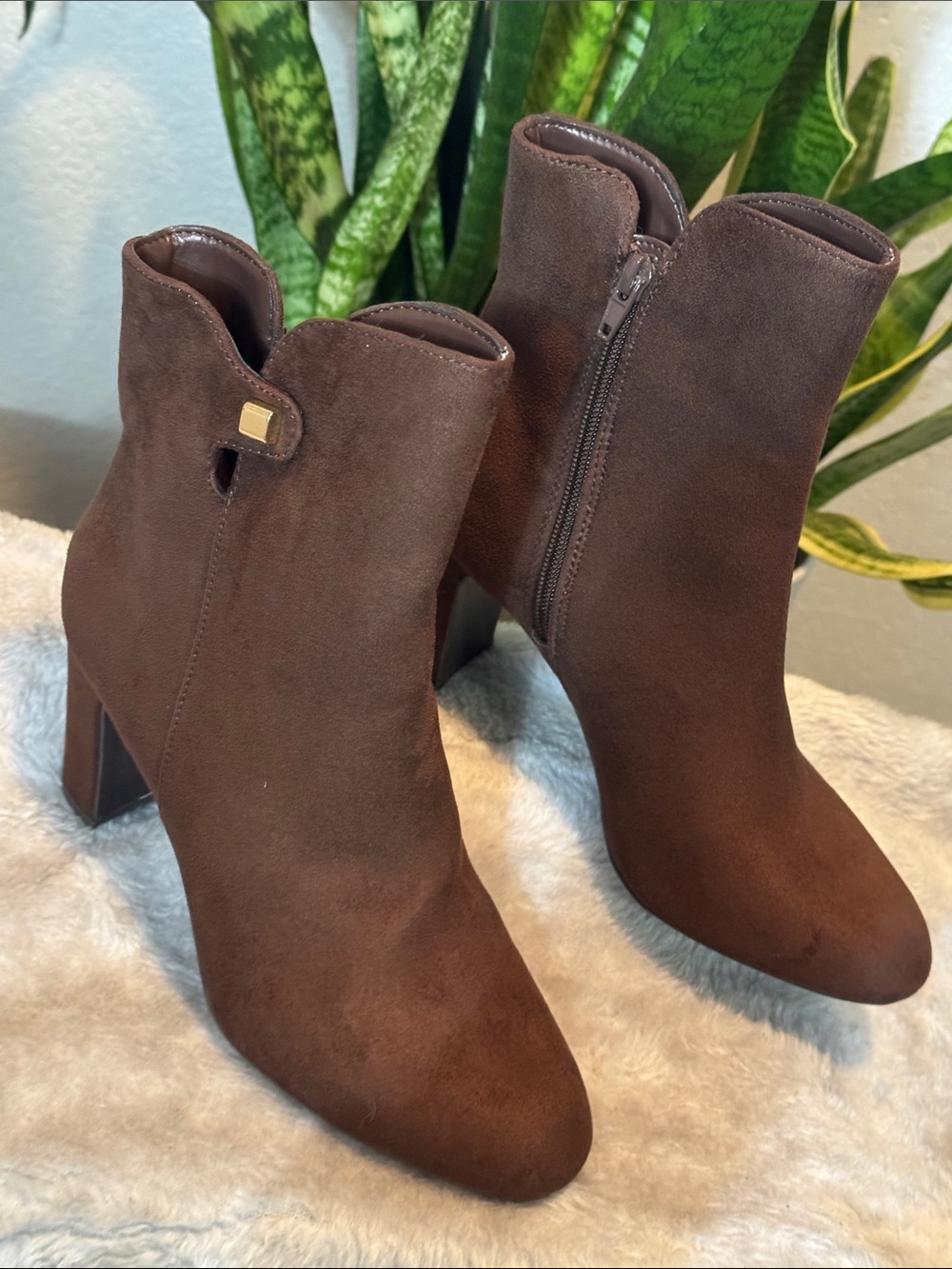Charter Club Matildaa Chocolate Micro-Fiber Heeled Ankle Boots - Women's 7.5